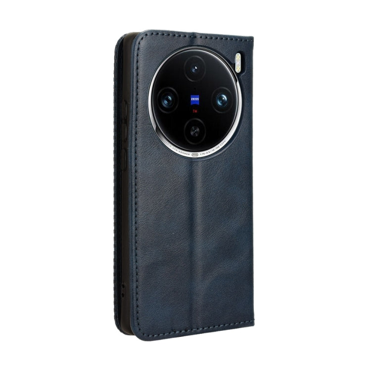 For vivo X100 5G Magnetic Buckle Retro Texture Leather Phone Case(Blue) - X100 Cases by PMC TechLife | Online Shopping South Africa | PMC TechLife | Buy Now Pay Later Mobicred
