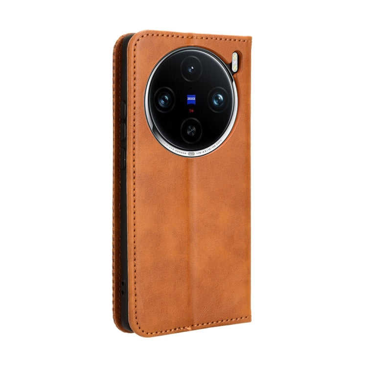 For vivo X100 Pro 5G Magnetic Buckle Retro Texture Leather Phone Case(Brown) - X100 Pro Cases by PMC TechLife | Online Shopping South Africa | PMC TechLife | Buy Now Pay Later Mobicred