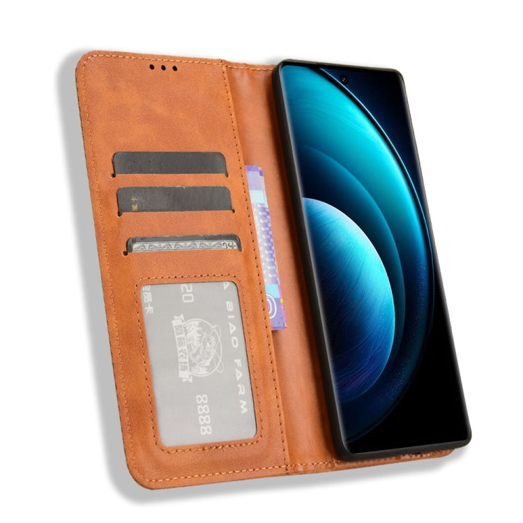 For vivo X100 Pro 5G Magnetic Buckle Retro Texture Leather Phone Case(Brown) - X100 Pro Cases by PMC TechLife | Online Shopping South Africa | PMC TechLife | Buy Now Pay Later Mobicred