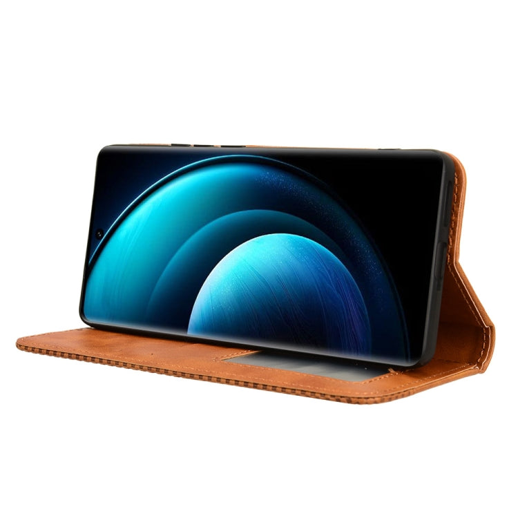 For vivo X100 Pro 5G Magnetic Buckle Retro Texture Leather Phone Case(Brown) - X100 Pro Cases by PMC TechLife | Online Shopping South Africa | PMC TechLife | Buy Now Pay Later Mobicred