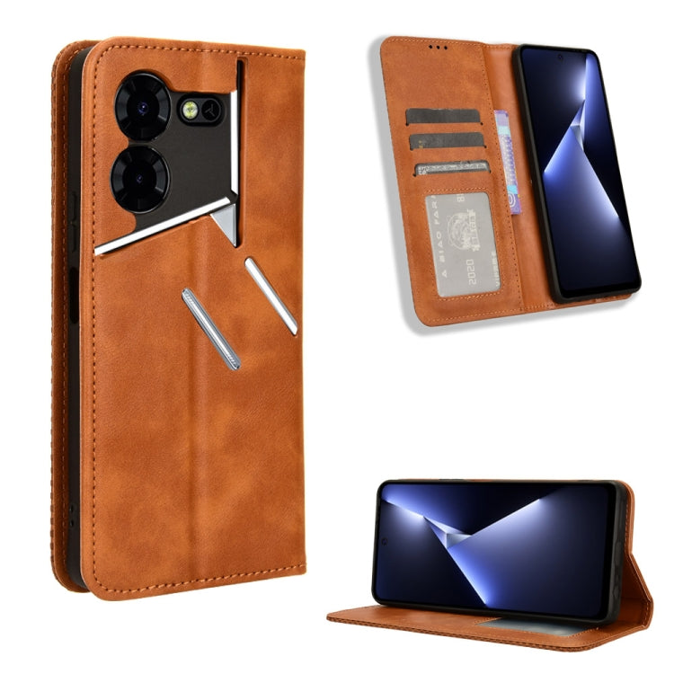 For Tecno Pova 5 Pro LH8n Magnetic Buckle Retro Texture Leather Phone Case(Brown) - Tecno Cases by PMC TechLife | Online Shopping South Africa | PMC TechLife | Buy Now Pay Later Mobicred