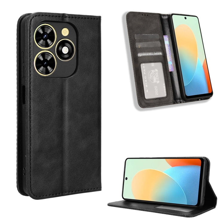 For Tecno Spark Go 2024 Magnetic Buckle Retro Texture Leather Phone Case(Black) - Tecno Cases by PMC Jewellery | Online Shopping South Africa | PMC Jewellery | Buy Now Pay Later Mobicred