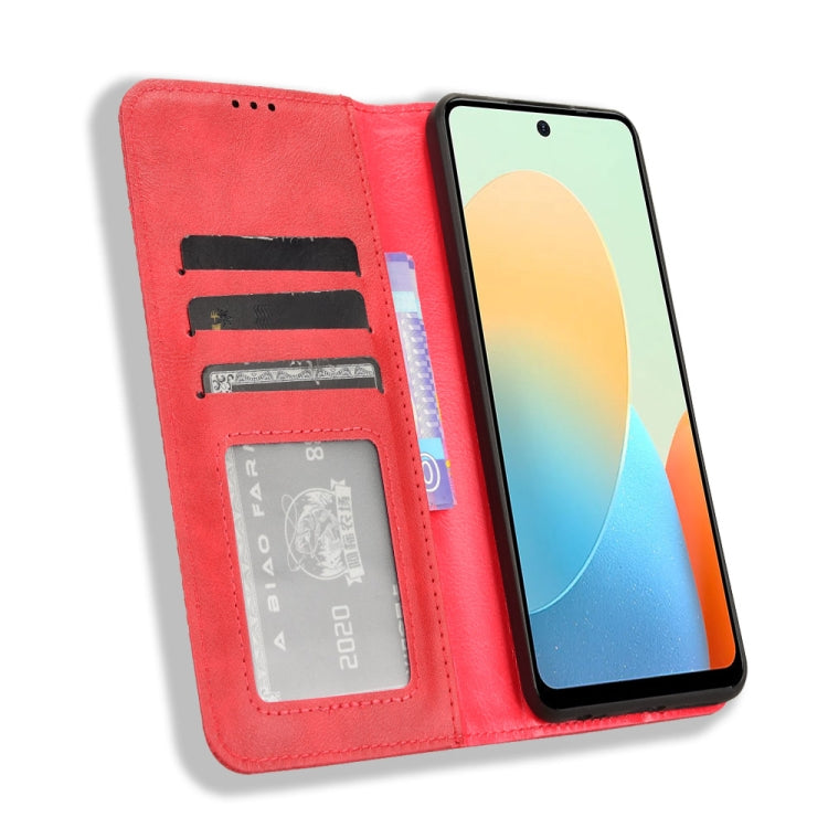 For Tecno Spark Go 2024 Magnetic Buckle Retro Texture Leather Phone Case(Red) - Tecno Cases by PMC Jewellery | Online Shopping South Africa | PMC Jewellery | Buy Now Pay Later Mobicred