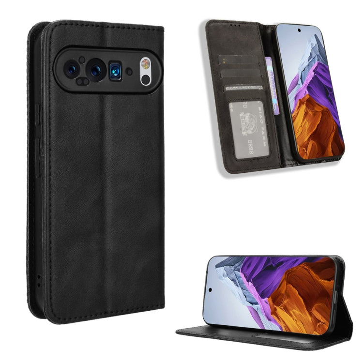 For Google Pixel 9 Pro Magnetic Buckle Retro Texture Leather Phone Case(Black) - Google Cases by PMC TechLife | Online Shopping South Africa | PMC TechLife | Buy Now Pay Later Mobicred