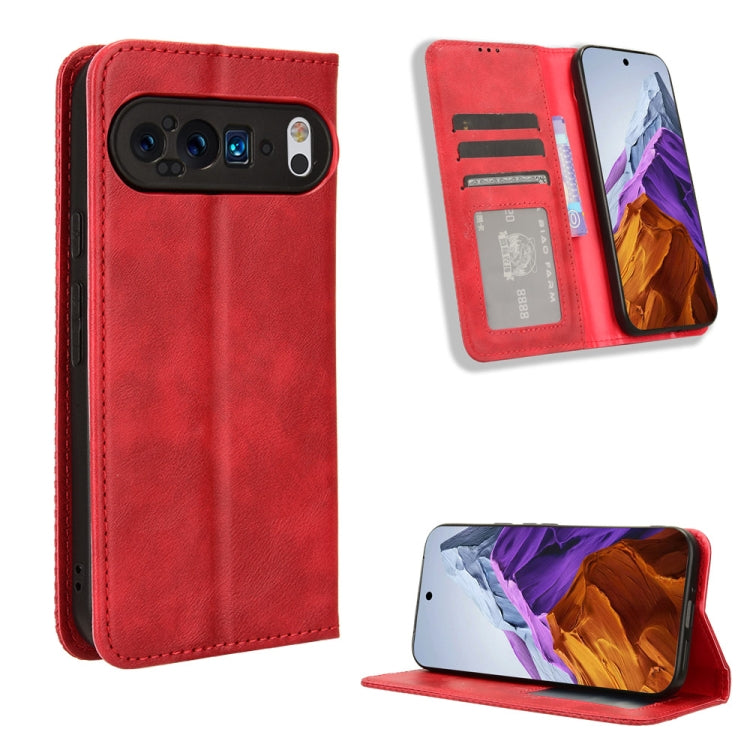 For Google Pixel 9 Pro Magnetic Buckle Retro Texture Leather Phone Case(Red) - Google Cases by PMC TechLife | Online Shopping South Africa | PMC TechLife | Buy Now Pay Later Mobicred