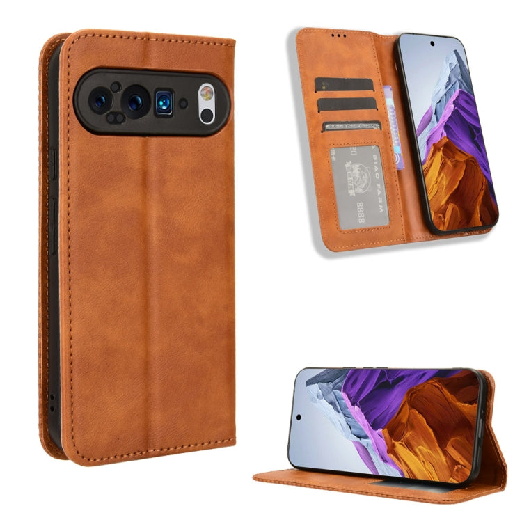 For Google Pixel 9 Pro Magnetic Buckle Retro Texture Leather Phone Case(Brown) - Google Cases by PMC TechLife | Online Shopping South Africa | PMC TechLife | Buy Now Pay Later Mobicred