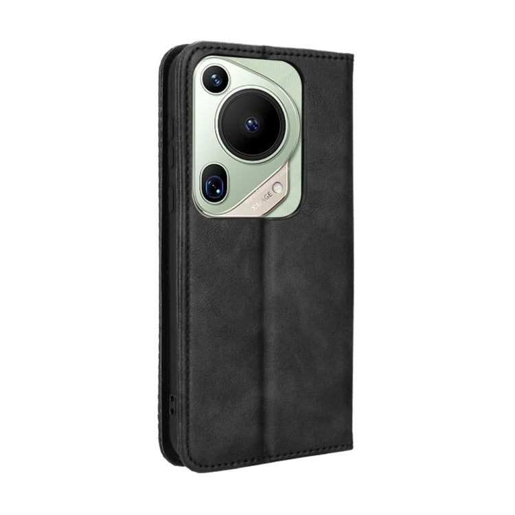 For Huawei Pura 70 Ultra Magnetic Buckle Retro Texture Leather Phone Case(Black) - Huawei Cases by PMC Jewellery | Online Shopping South Africa | PMC Jewellery | Buy Now Pay Later Mobicred