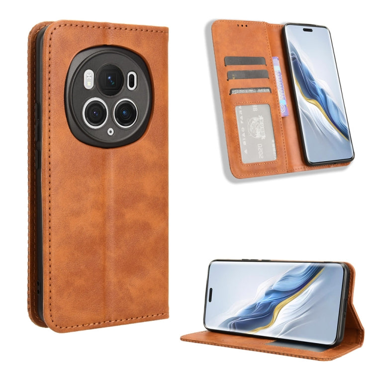 For Honor Magic6 Pro 5G Magnetic Buckle Retro Texture Leather Phone Case(Brown) - free shipping - PMC Jewellery - Order now!