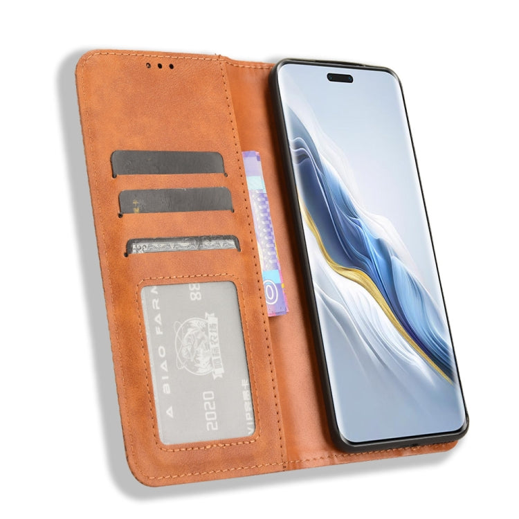 For Honor Magic6 Pro 5G Magnetic Buckle Retro Texture Leather Phone Case(Brown) - free shipping - PMC Jewellery - Order now!