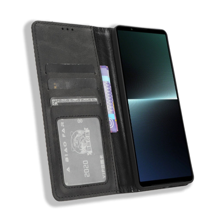 For Sony Xperia 1 V Magnetic Buckle Retro Texture Leather Phone Case(Black) - Sony Cases by PMC TechLife | Online Shopping South Africa | PMC TechLife | Buy Now Pay Later Mobicred