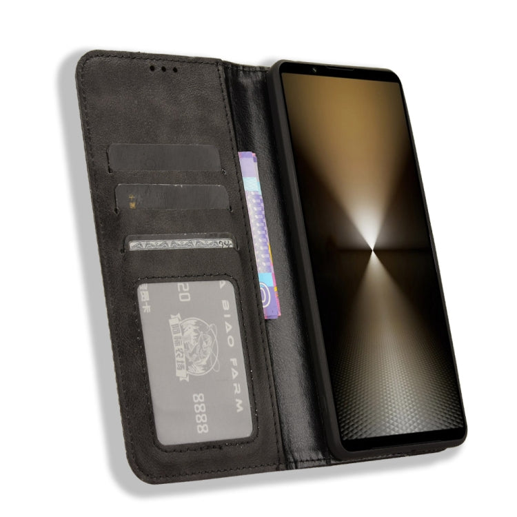 For Sony Xperia 1 VI 2024 Magnetic Buckle Retro Texture Leather Phone Case(Black) - Sony Cases by PMC Jewellery | Online Shopping South Africa | PMC Jewellery | Buy Now Pay Later Mobicred