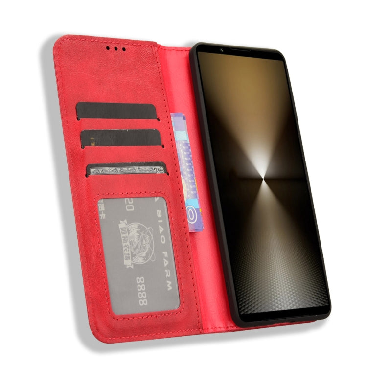 For Sony Xperia 1 VI 2024 Magnetic Buckle Retro Texture Leather Phone Case(Red) - Sony Cases by PMC Jewellery | Online Shopping South Africa | PMC Jewellery | Buy Now Pay Later Mobicred