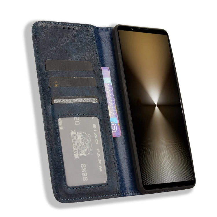 For Sony Xperia 1 VI 2024 Magnetic Buckle Retro Texture Leather Phone Case(Blue) - Sony Cases by PMC Jewellery | Online Shopping South Africa | PMC Jewellery | Buy Now Pay Later Mobicred