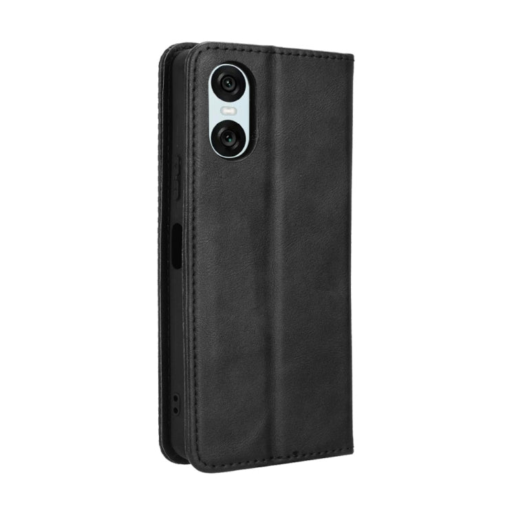 For Sony Xperia 10 VI 2024 Magnetic Buckle Retro Texture Leather Phone Case(Black) - Sony Cases by PMC Jewellery | Online Shopping South Africa | PMC Jewellery | Buy Now Pay Later Mobicred
