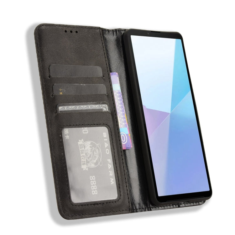 For Sony Xperia 10 VI 2024 Magnetic Buckle Retro Texture Leather Phone Case(Black) - Sony Cases by PMC Jewellery | Online Shopping South Africa | PMC Jewellery | Buy Now Pay Later Mobicred