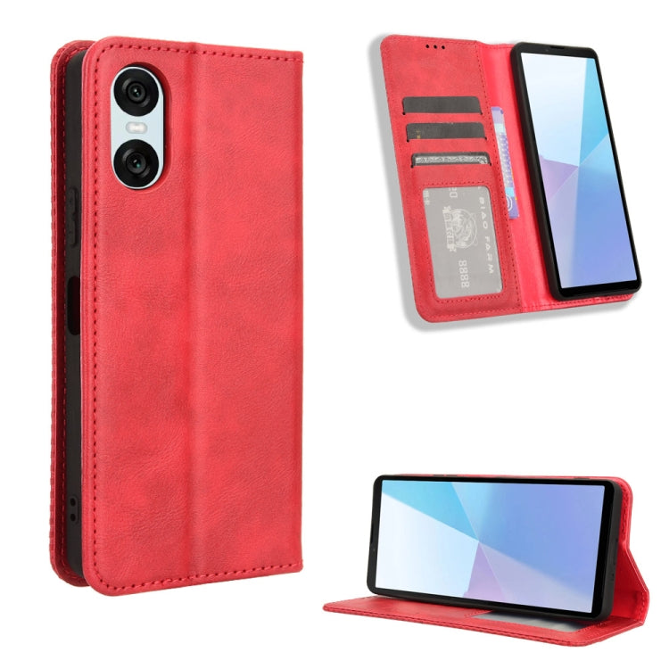 For Sony Xperia 10 VI 2024 Magnetic Buckle Retro Texture Leather Phone Case(Red) - Sony Cases by PMC Jewellery | Online Shopping South Africa | PMC Jewellery | Buy Now Pay Later Mobicred