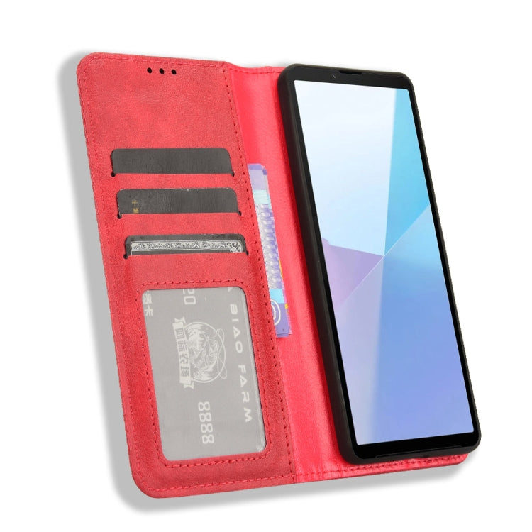 For Sony Xperia 10 VI 2024 Magnetic Buckle Retro Texture Leather Phone Case(Red) - Sony Cases by PMC Jewellery | Online Shopping South Africa | PMC Jewellery | Buy Now Pay Later Mobicred