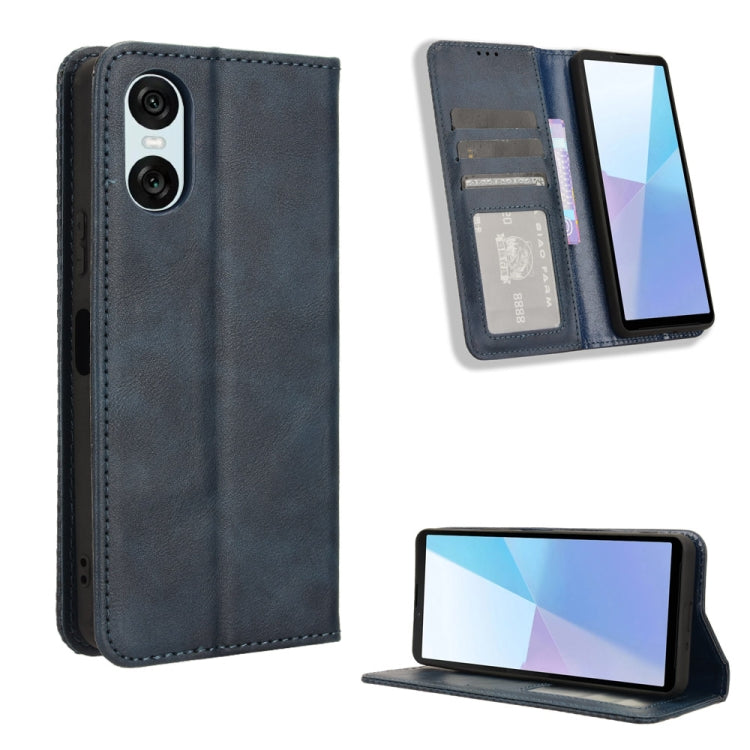 For Sony Xperia 10 VI 2024 Magnetic Buckle Retro Texture Leather Phone Case(Blue) - Sony Cases by PMC Jewellery | Online Shopping South Africa | PMC Jewellery | Buy Now Pay Later Mobicred