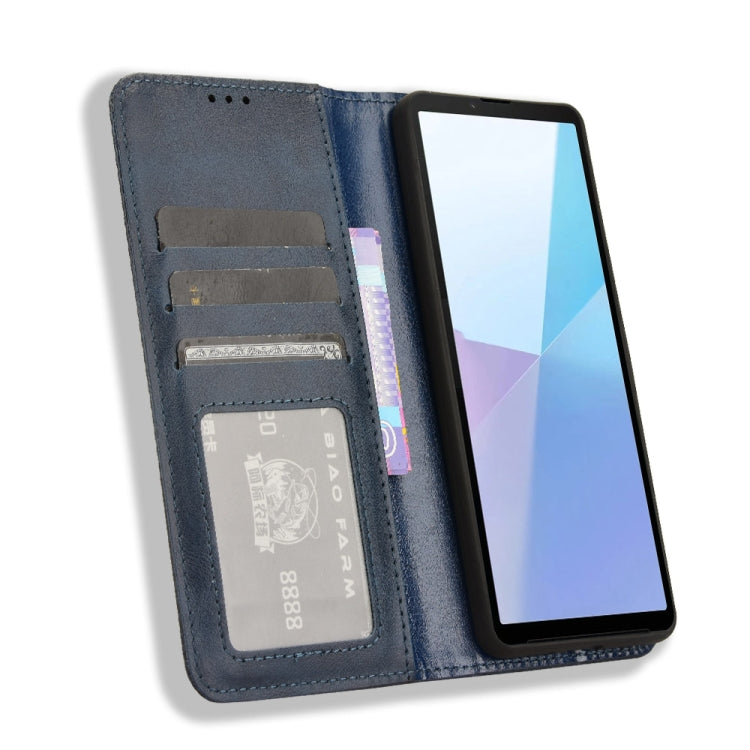 For Sony Xperia 10 VI 2024 Magnetic Buckle Retro Texture Leather Phone Case(Blue) - Sony Cases by PMC Jewellery | Online Shopping South Africa | PMC Jewellery | Buy Now Pay Later Mobicred