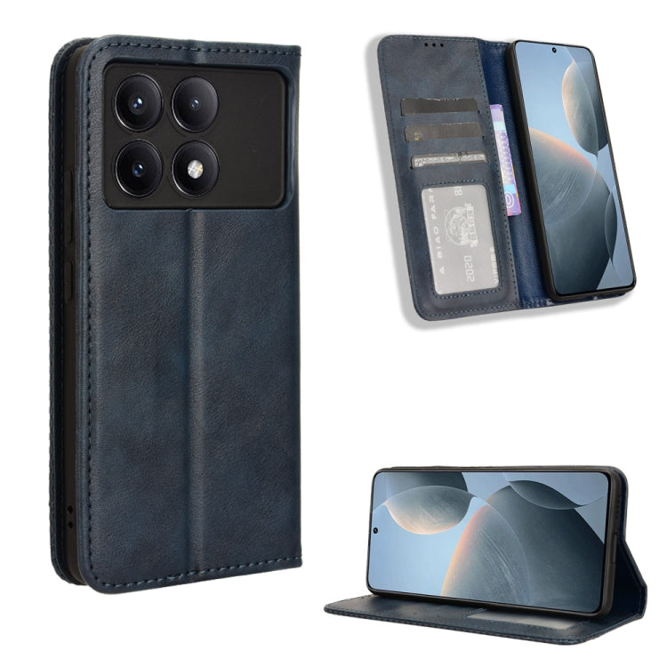 For Xiaomi Redmi K70 / K70 Pro Magnetic Buckle Retro Texture Leather Phone Case(Blue) - Xiaomi Cases by PMC Jewellery | Online Shopping South Africa | PMC Jewellery | Buy Now Pay Later Mobicred