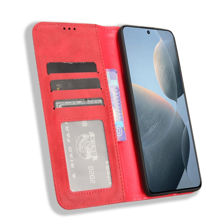 For Xiaomi Redmi K70E / Poco X6 Pro Magnetic Buckle Retro Texture Leather Phone Case(Red) - Xiaomi Cases by PMC TechLife | Online Shopping South Africa | PMC TechLife | Buy Now Pay Later Mobicred