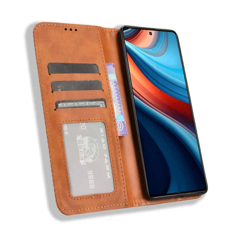 For Xiaomi Redmi Note 13R Pro 5G Magnetic Buckle Retro Texture Leather Phone Case(Brown) - Xiaomi Cases by PMC TechLife | Online Shopping South Africa | PMC TechLife | Buy Now Pay Later Mobicred
