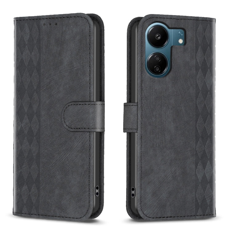For Xiaomi Redmi 13C Plaid Embossed Leather Phone Case(Black) - 13C Cases by PMC TechLife | Online Shopping South Africa | PMC TechLife | Buy Now Pay Later Mobicred