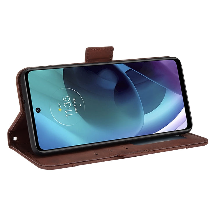 For Motorola Moto G52J 5G Skin Feel Calf Texture Card Slots Leather Phone Case(Brown) - Motorola Cases by PMC TechLife | Online Shopping South Africa | PMC TechLife | Buy Now Pay Later Mobicred