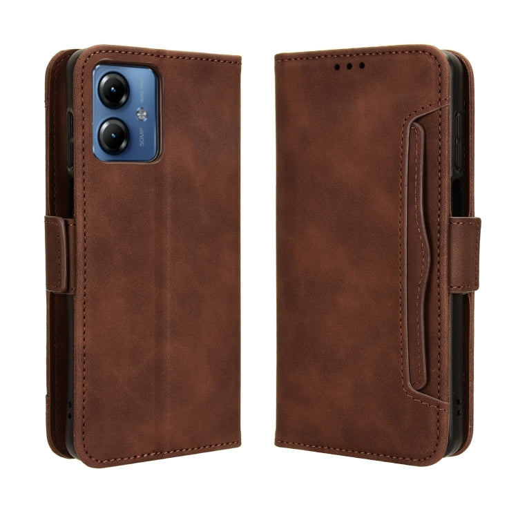 For Motorola Moto G14 4G Skin Feel Calf Texture Card Slots Leather Phone Case(Brown) - Motorola Cases by PMC TechLife | Online Shopping South Africa | PMC TechLife | Buy Now Pay Later Mobicred