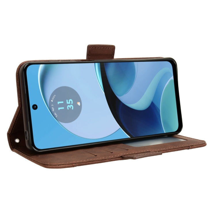 For Motorola Moto G14 4G Skin Feel Calf Texture Card Slots Leather Phone Case(Brown) - Motorola Cases by PMC TechLife | Online Shopping South Africa | PMC TechLife | Buy Now Pay Later Mobicred