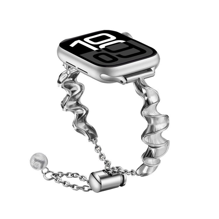 Ribbon Wave Metal Watch Band For Apple Watch Series 10 46mm(Silver) - free shipping - PMC TechLife - Order now!