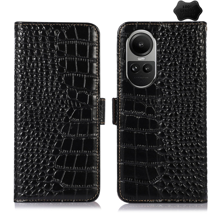 For OPPO Reno10 5G / 10 Pro 5G Global Crocodile Top Layer Cowhide Leather Phone Case(Black) - OPPO Cases by PMC TechLife | Online Shopping South Africa | PMC TechLife | Buy Now Pay Later Mobicred