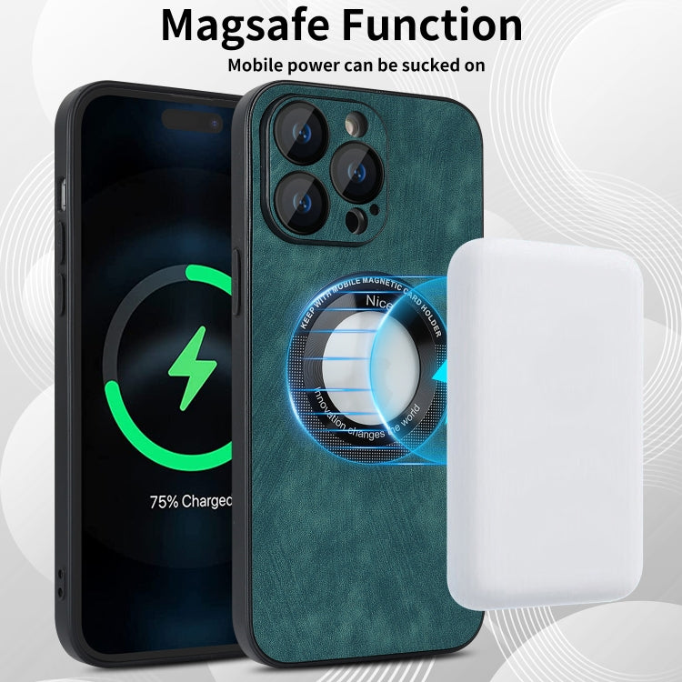 For iPhone 14 Pro Max Skin Feel Leather MagSafe Magnetic Phone Case(Green) - iPhone 14 Pro Max Cases by PMC TechLife | Online Shopping South Africa | PMC TechLife