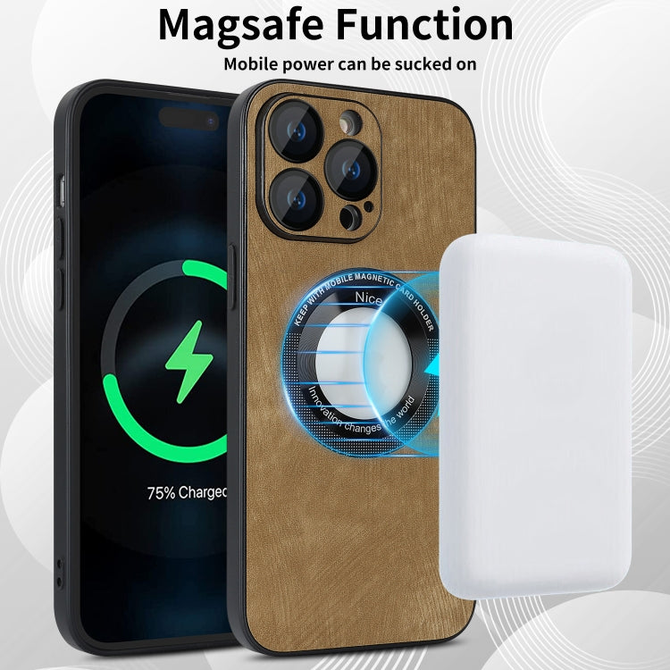 For iPhone 14 Pro Max Skin Feel Leather MagSafe Magnetic Phone Case(Brown) - iPhone 14 Pro Max Cases by PMC TechLife | Online Shopping South Africa | PMC TechLife