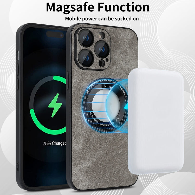 For iPhone 13 Skin Feel Leather MagSafe Magnetic Phone Case(Grey) - iPhone 13 Cases by PMC TechLife | Online Shopping South Africa | PMC TechLife