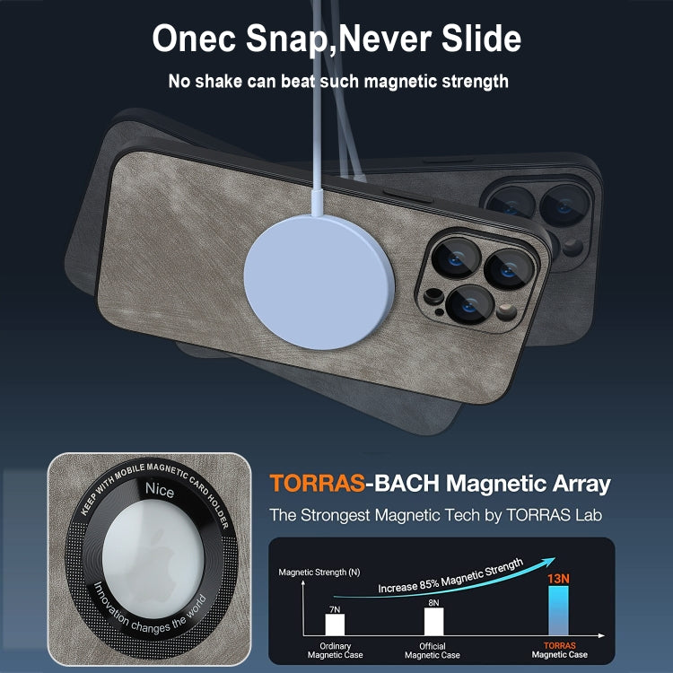 For iPhone 13 Pro Max Skin Feel Leather MagSafe Magnetic Phone Case(Grey) - iPhone 13 Pro Max Cases by PMC TechLife | Online Shopping South Africa | PMC TechLife