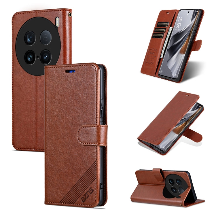 For vivo X100 Ultra AZNS Sheepskin Texture Flip Leather Phone Case(Brown) - free shipping - PMC Jewellery - Order now!