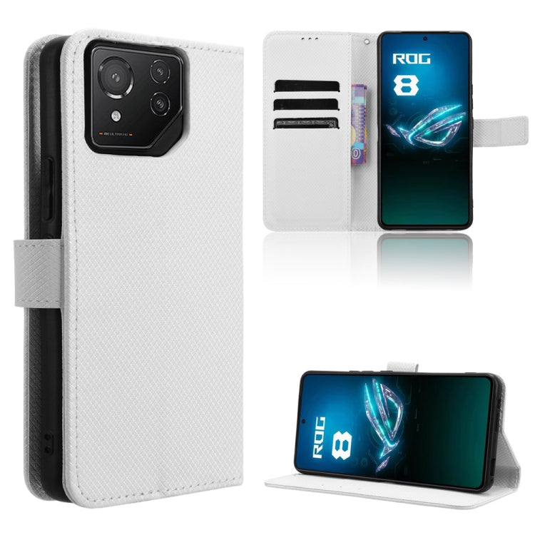 For Asus ROG Phone 8 Diamond Texture Leather Phone Case(White) - ASUS Cases by PMC TechLife | Online Shopping South Africa | PMC TechLife | Buy Now Pay Later Mobicred