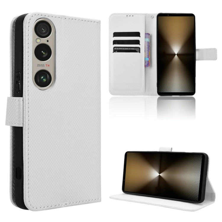 For Sony Xperia 1 VI 2024 Diamond Texture Leather Phone Case(White) - Sony Cases by PMC Jewellery | Online Shopping South Africa | PMC Jewellery | Buy Now Pay Later Mobicred