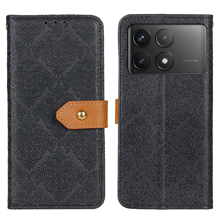 For Xiaomi Redmi K70 5G / K70 Pro 5G European Floral Embossed Leather Phone Case(Black) - Xiaomi Cases by PMC Jewellery | Online Shopping South Africa | PMC Jewellery | Buy Now Pay Later Mobicred