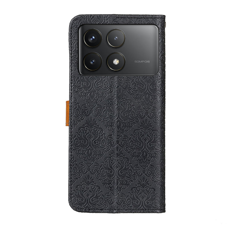 For Xiaomi Redmi K70 5G / K70 Pro 5G European Floral Embossed Leather Phone Case(Black) - Xiaomi Cases by PMC Jewellery | Online Shopping South Africa | PMC Jewellery | Buy Now Pay Later Mobicred