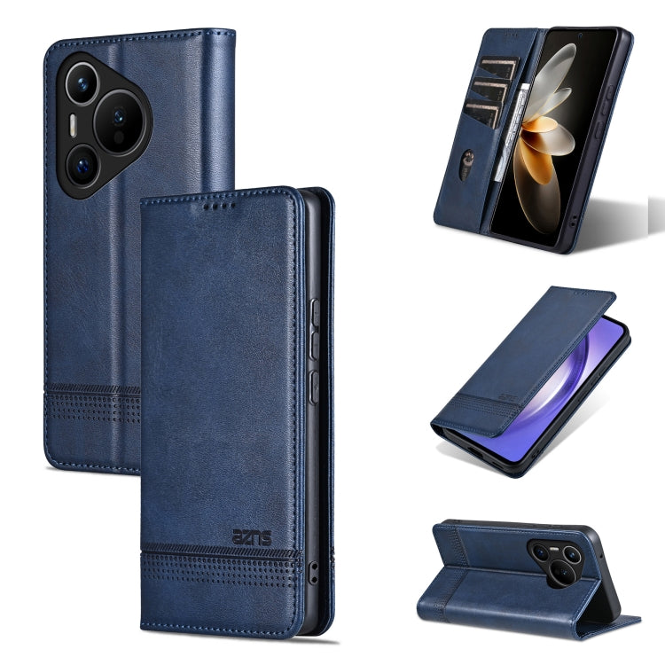For Huawei Pura 70 Fine Hole AZNS Magnetic Calf Texture Flip Leather Phone Case(Dark Blue) - free shipping - PMC Jewellery - Order now!