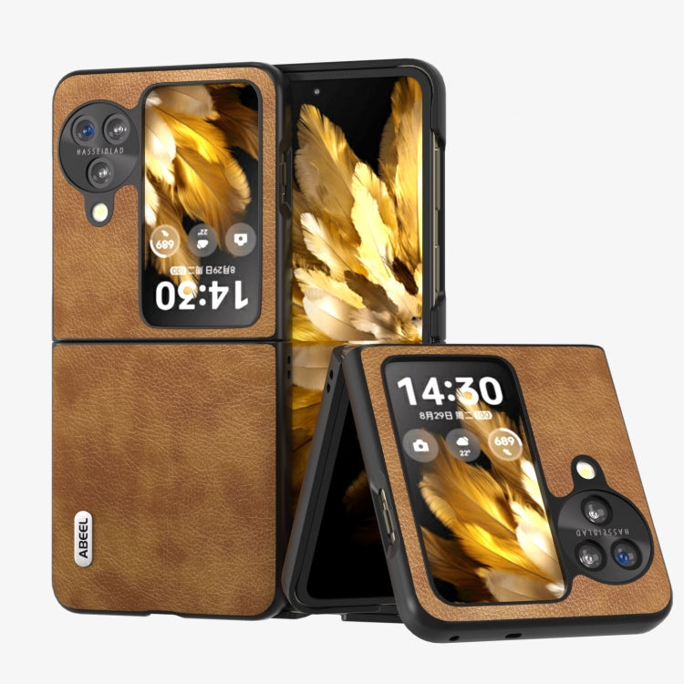For OPPO Find N3 Flip ABEEL Retro Litchi Texture PU Phone Case(Brown) - Find N3 Flip Cases by PMC TechLife | Online Shopping South Africa | PMC TechLife | Buy Now Pay Later Mobicred