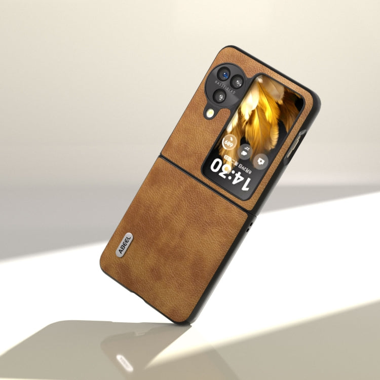 For OPPO Find N3 Flip ABEEL Retro Litchi Texture PU Phone Case(Brown) - Find N3 Flip Cases by PMC TechLife | Online Shopping South Africa | PMC TechLife | Buy Now Pay Later Mobicred