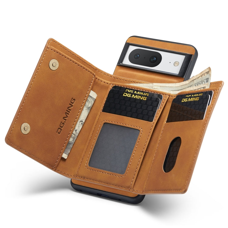 For Google Pixel 8 DG.MING M1 Series 3-Fold Multi Card Wallet + Magnetic Phone Case(Brown) - Google Cases by DG.MING | Online Shopping South Africa | PMC TechLife | Buy Now Pay Later Mobicred