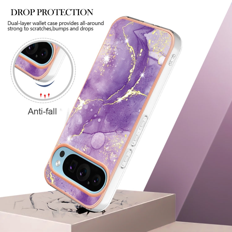 For Google Pixel 9 / 9 Pro Electroplating Marble Dual-side IMD Phone Case(Purple 002) - Google Cases by PMC TechLife | Online Shopping South Africa | PMC TechLife | Buy Now Pay Later Mobicred