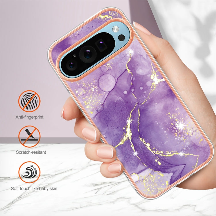 For Google Pixel 9 / 9 Pro Electroplating Marble Dual-side IMD Phone Case(Purple 002) - Google Cases by PMC TechLife | Online Shopping South Africa | PMC TechLife | Buy Now Pay Later Mobicred