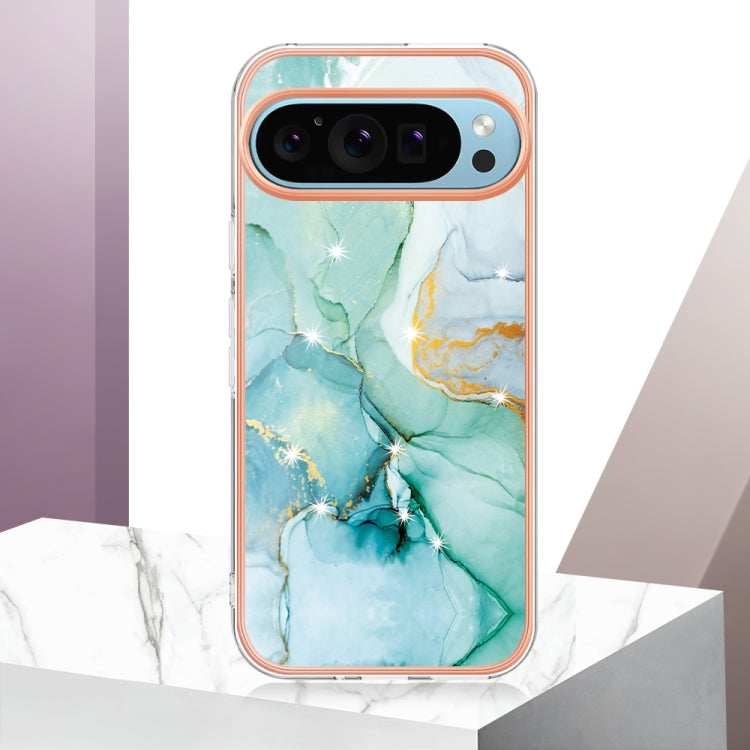 For Google Pixel 9 / 9 Pro Electroplating Marble Dual-side IMD Phone Case(Green 003) - Google Cases by PMC TechLife | Online Shopping South Africa | PMC TechLife | Buy Now Pay Later Mobicred