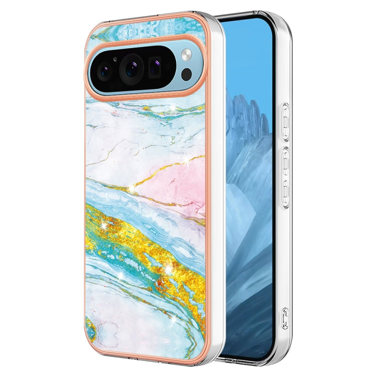 For Google Pixel 9 / 9 Pro Electroplating Marble Dual-side IMD Phone Case(Green 004) - Google Cases by PMC TechLife | Online Shopping South Africa | PMC TechLife | Buy Now Pay Later Mobicred