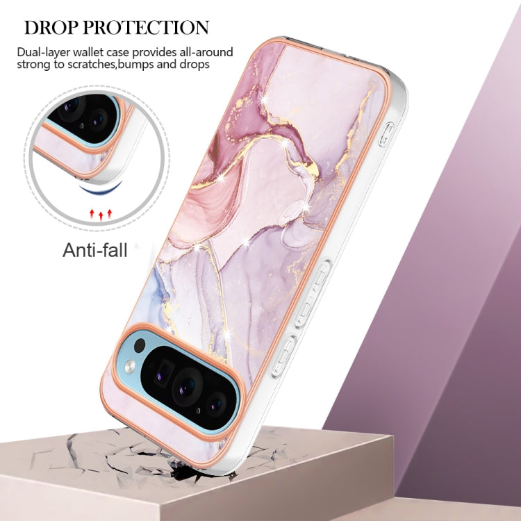 For Google Pixel 9 / 9 Pro Electroplating Marble Dual-side IMD Phone Case(Rose Gold 005) - Google Cases by PMC TechLife | Online Shopping South Africa | PMC TechLife | Buy Now Pay Later Mobicred